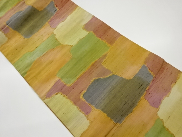 JAPANESE KIMONO / VINTAGE NAGOYA OBI / TSUMUGI / WOVEN ABSTRACT PATTERN